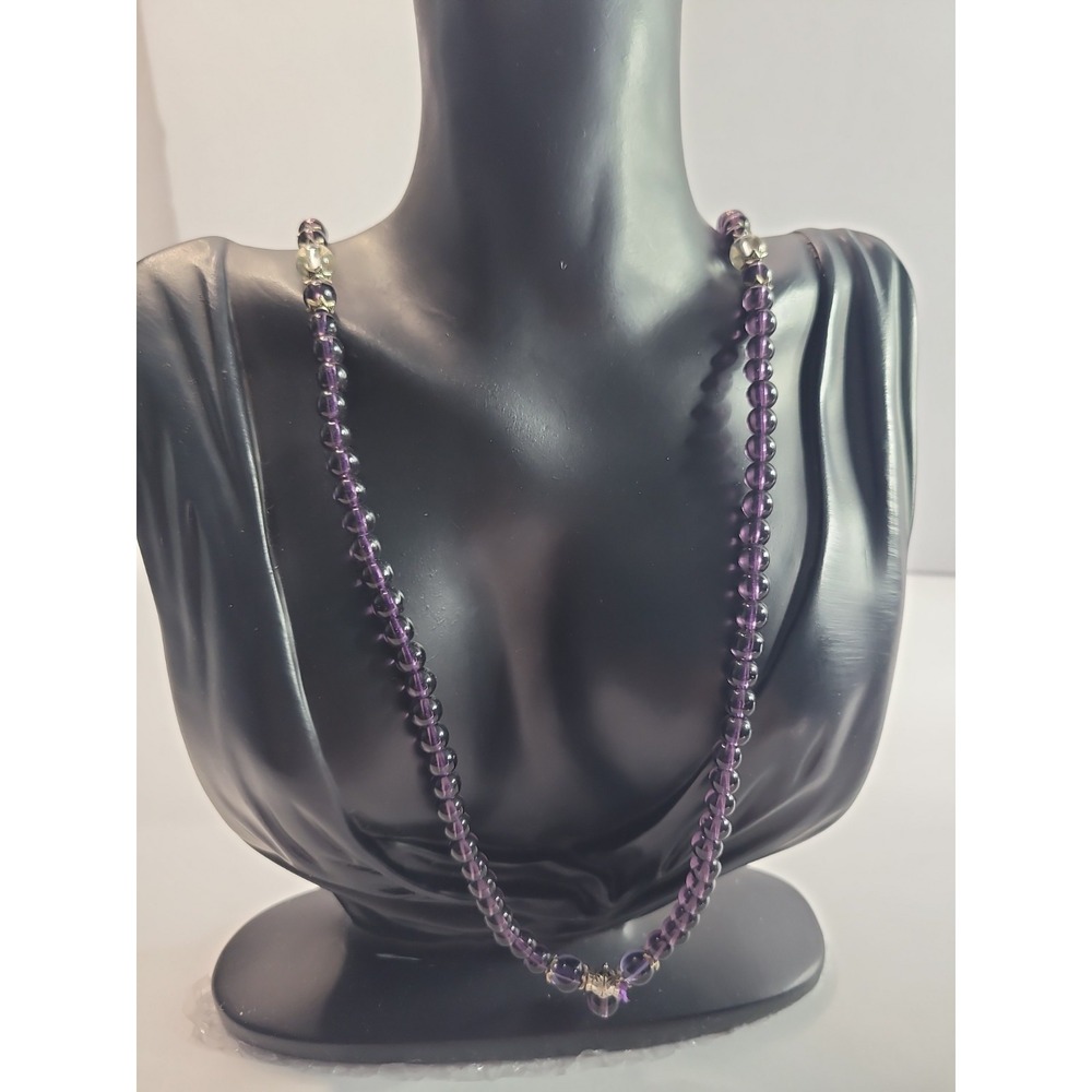 Purple Beaded Long Necklace Silver Tone Accent Drop Boho Layering Statement - Picture 3 of 10